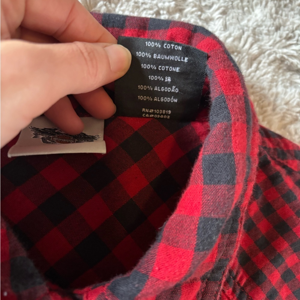 Harley Davidson Women’s Plaid Button Down Shirt L Red Black Patch Logo 2012 - Picture 7 of 14